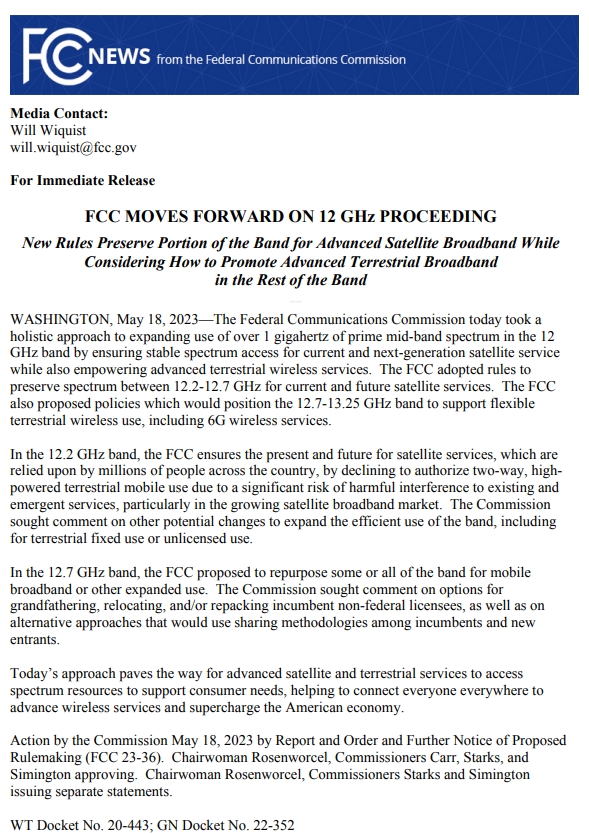 美國(guó)FCC通過了12GHz / 60GHz 頻段新規(guī)則(圖4)